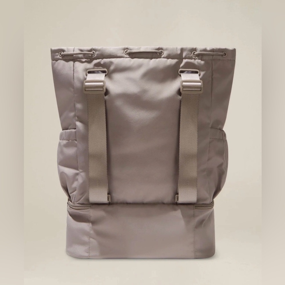 Beyond Yoga Taupe Drawstring Top Backpack with Lower Zip Compartment - Picture 3 of 9